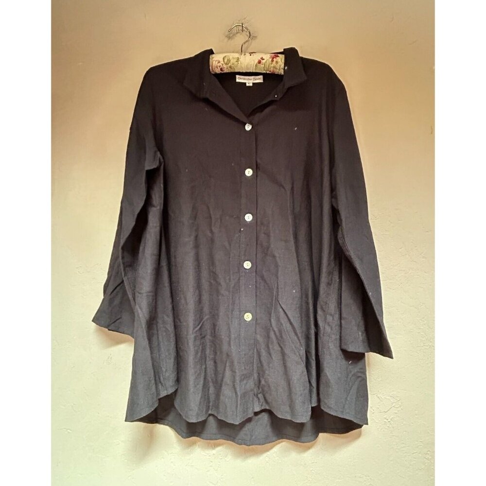 Christopher Calvin Womens Large Black Button Up Long Sleeve Tunic Shirt Top